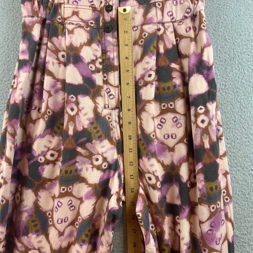 Anthropologie Maeve Purple Abstract Floral Cutout Back Ankle Tie Jumpsuit S - Picture 9 of 14